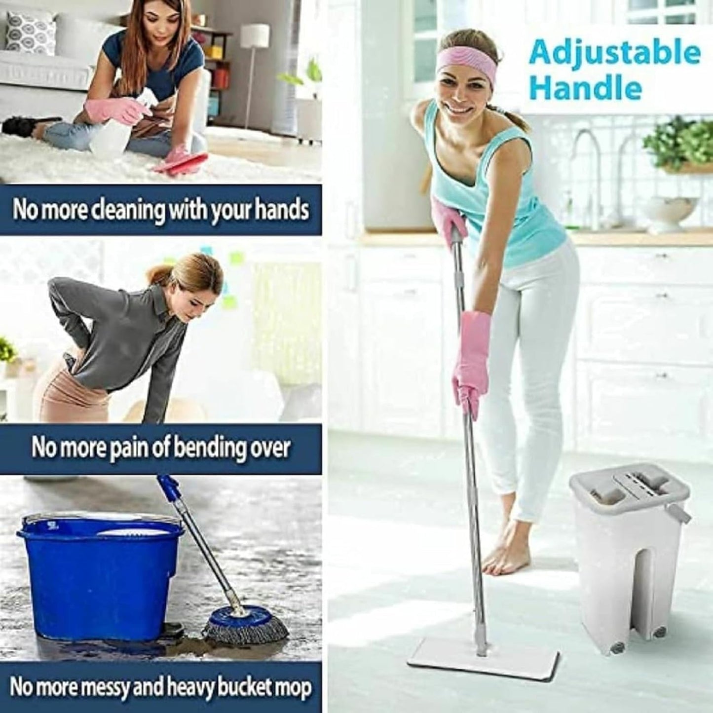 Heavy Quality 360° Flat Mop & Bucket System | Dual-Chamber Self-Wringing Design