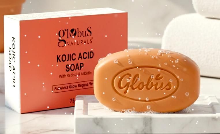 Globus Naturals 4-in-1 Combo: Rice Ceramide, Glycolic, Kojic & Saffron Soaps (Pack of 4)