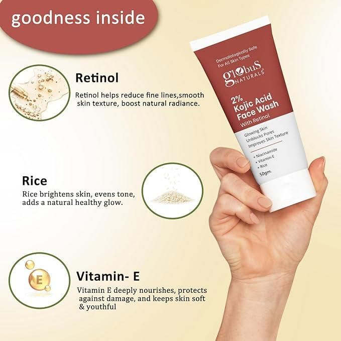 Globus Naturals Kojic Acid Skin Brightening Face Wash - 125gm (Pack of 2)