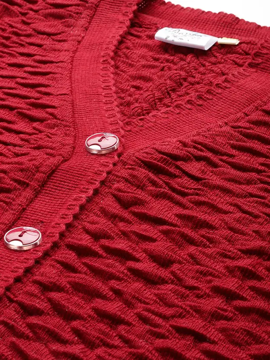 Textured Bobble Knit Cardigan Sweater with V-Neck