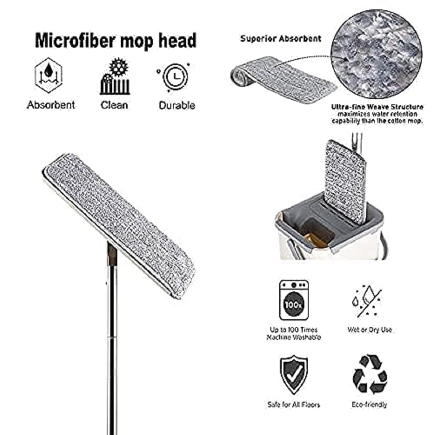 Heavy Quality 360° Flat Mop & Bucket System | Dual-Chamber Self-Wringing Design